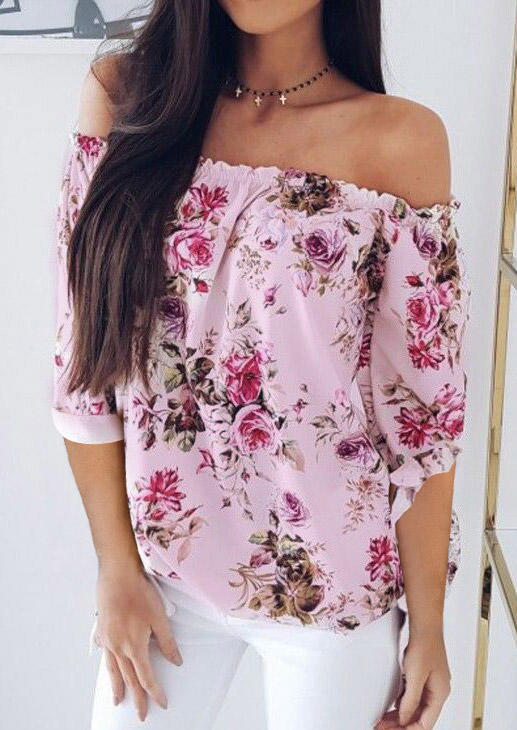 

Blouses Floral Elastic Off Shoulder Tie Blouse in Multicolor. Size: M