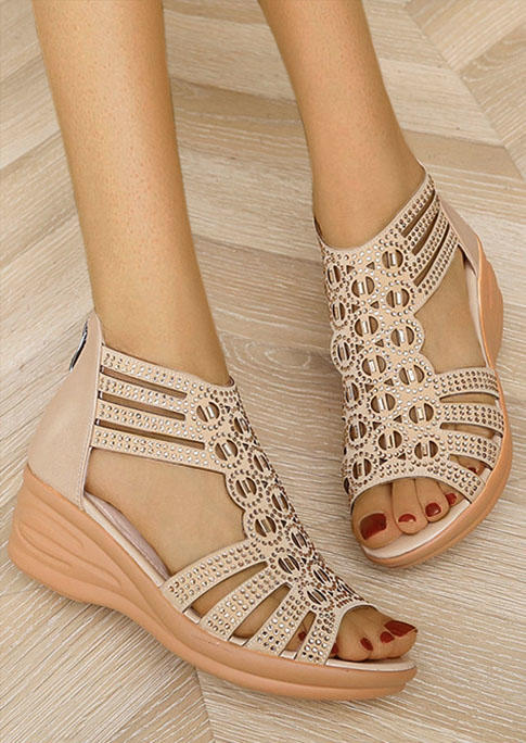 

Sandals Hollow Out Zipper Wedge Sandals in Apricot. Size
