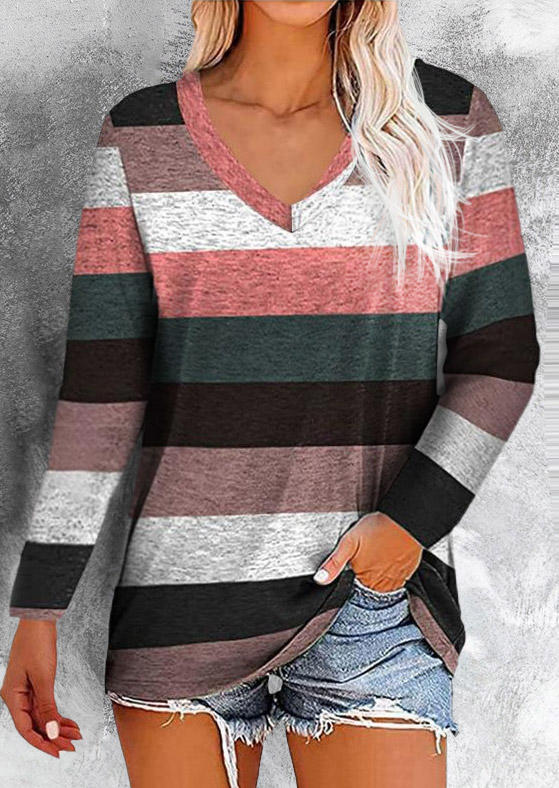 

Blouses Colorful Striped Color Block Long Sleeve Blouse in Multicolor. Size
