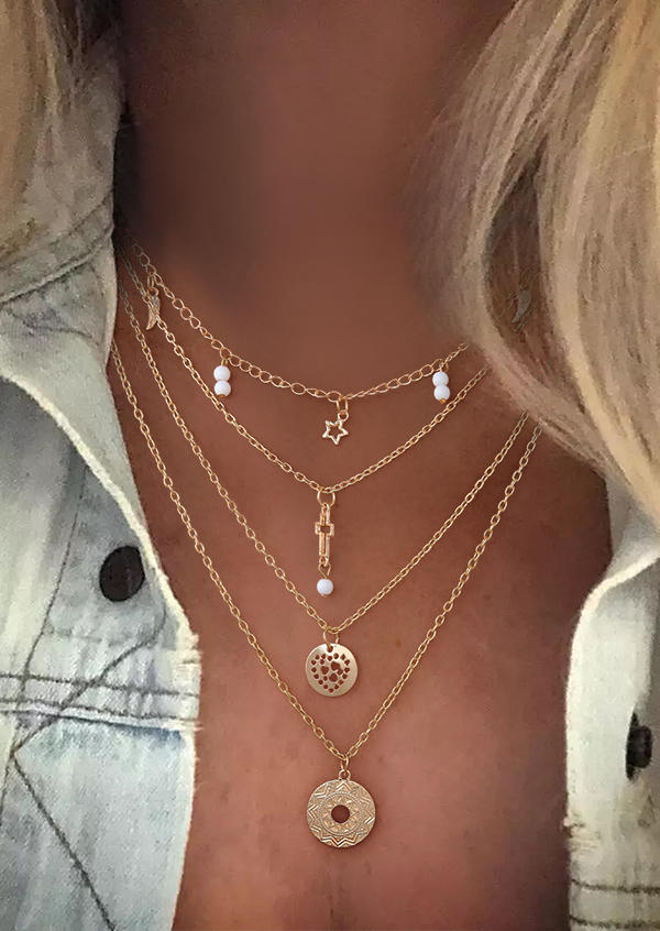 

Necklaces Multi-Layered Cross Star Pendant Necklace in Gold. Size