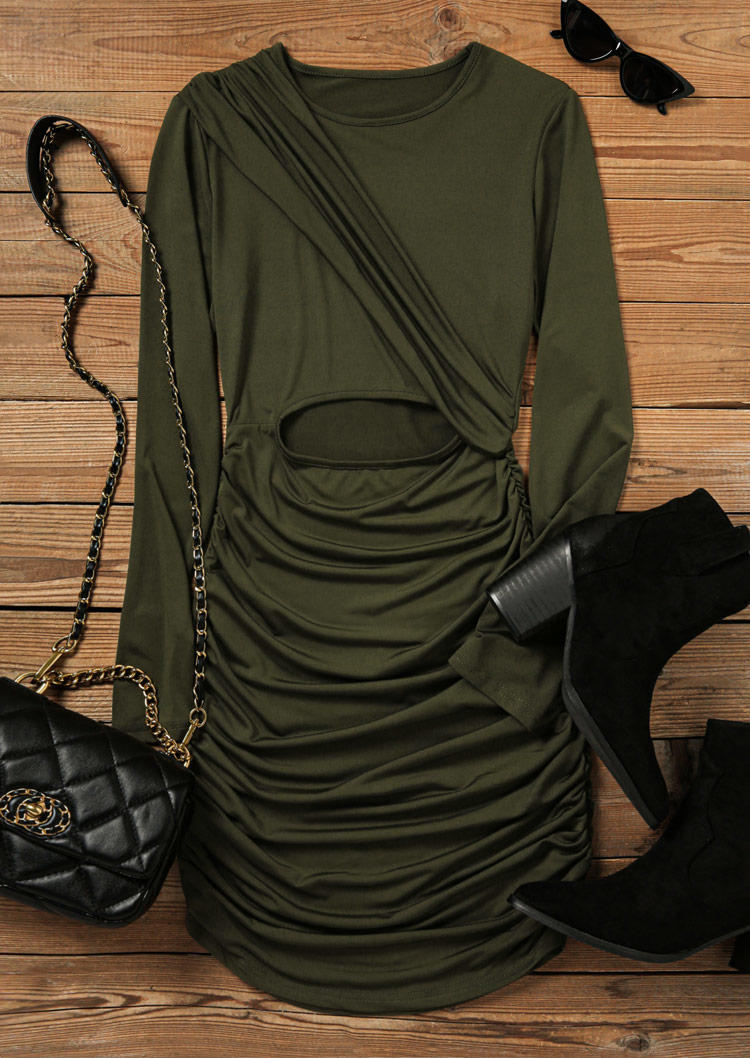 

Bodycon Dresses Ruched Hollow Out O-Neck Bodycon Dress - Army Green in Green. Size: L,M,,XL