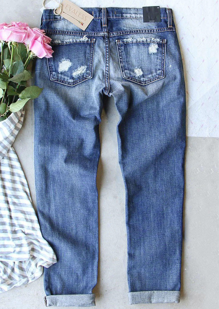 

Pants Halloween Skeleton Ripped Denim Pants in Blue. Size: L,M