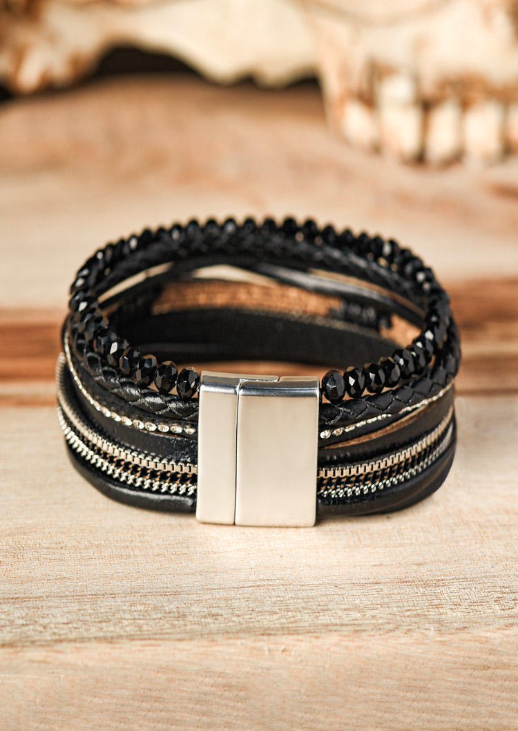 

Bracelet Cross Beading Rhinestone Magnetic Buckle Bracelet in Black,Gold. Size