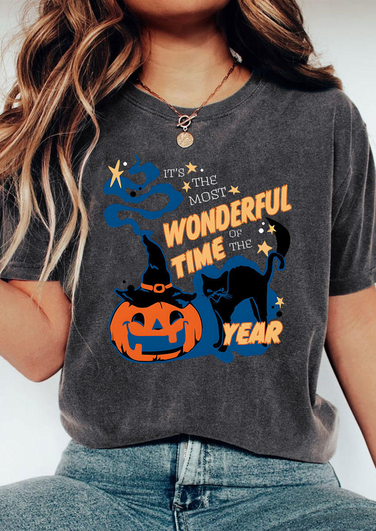 T-shirts Tees It's The Most Wonderful Time Of The Year Pumpkin Face T-Shirt Tee - Dark Grey in Gray. Size: L,S,XL