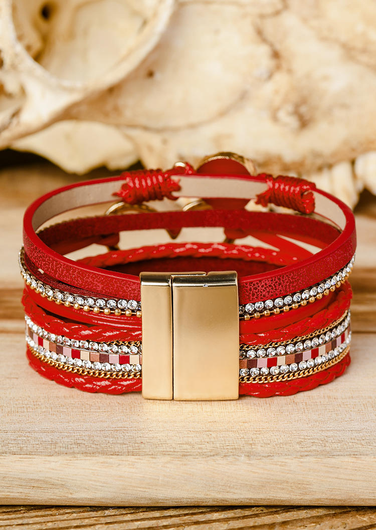 

Bracelet Rhinestone Heart Alloy Magnetic Buckle Bracelet in Red. Size