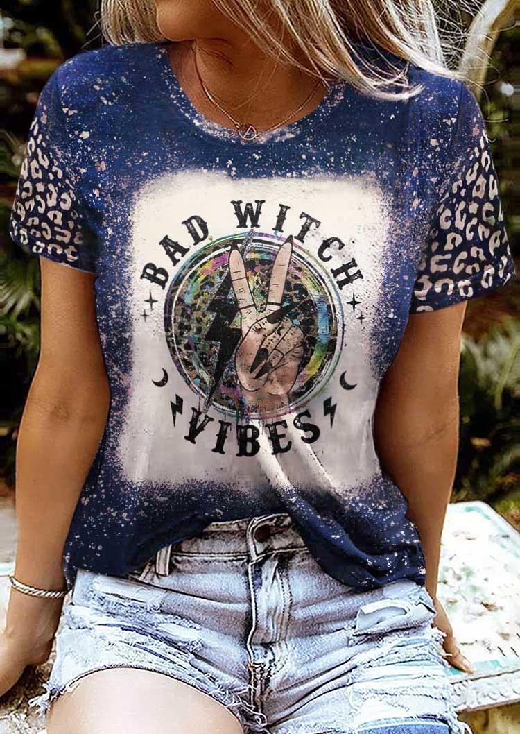 Halloween Bad Witch Vibes Leopard Bleached T-Shirt Tee SCM005009