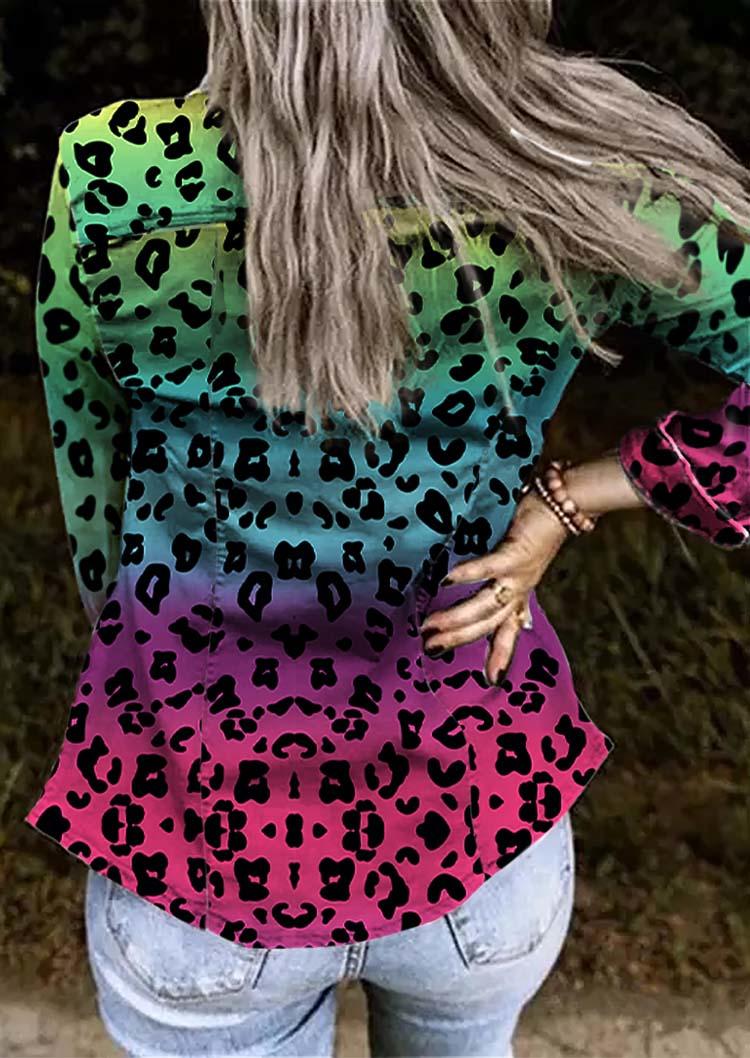 

Coats Gradient Leopard Turn-Down Collar Coat in Multicolor. Size