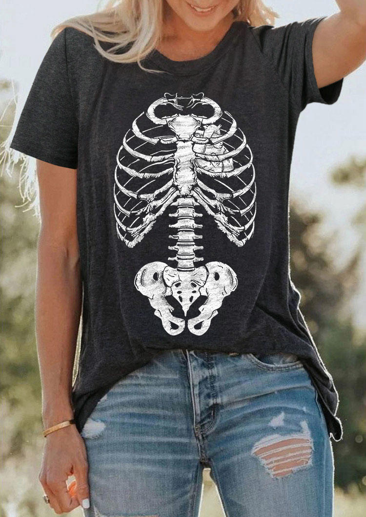 T-shirts Tees Skeleton O-Neck Casual T-Shirt Tee - Dark Grey in Gray. Size: L,M,S,XL