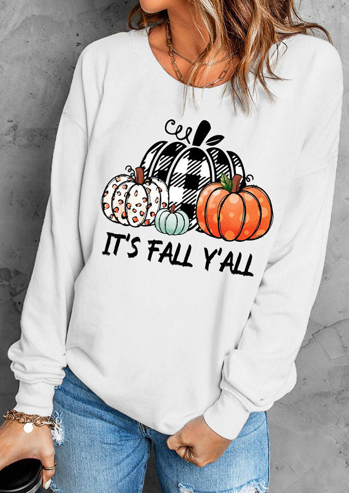 It's Fall Y'all Plaid Pumpkin Sweatshirt - White
