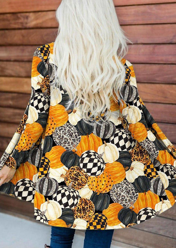 

Cardigans Thanksgiving Pumpkin Plaid Polka Dot Long Sleeve Cardigan in Multicolor. Size: ,M,L,XL