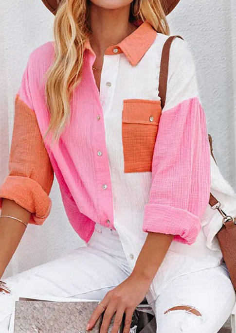 Color Block Pocket Long Sleeve Shirt
