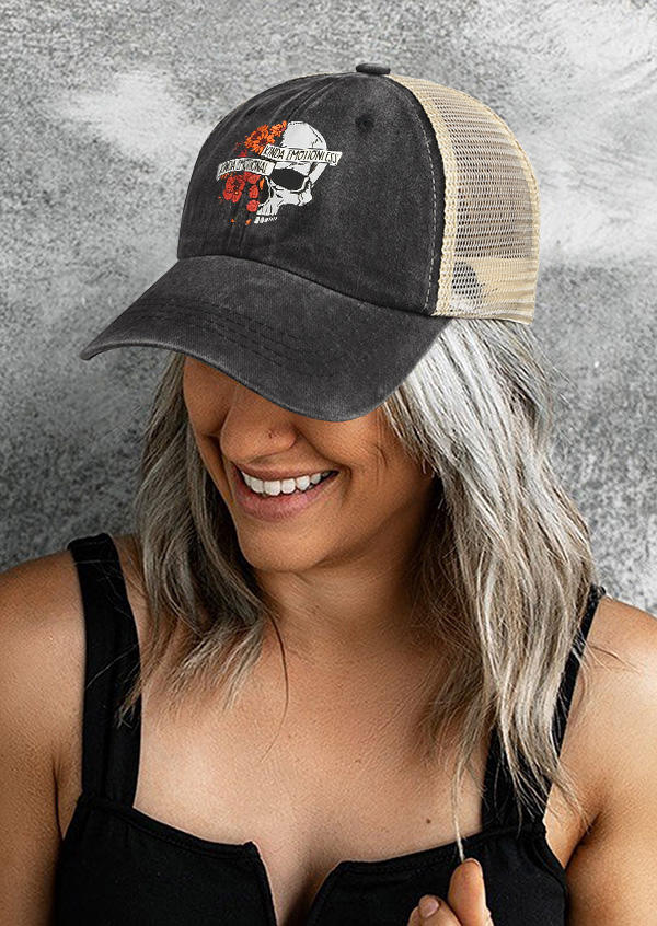 

Hats Halloween Kinda Emotional Kinda Emotionless Floral Skull Baseball Cap in Black. Size