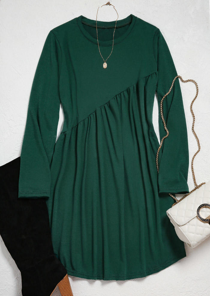 

Mini Dresses Ruffled Long Sleeve O-Neck Mini Dress in Green. Size: L,M,,XL