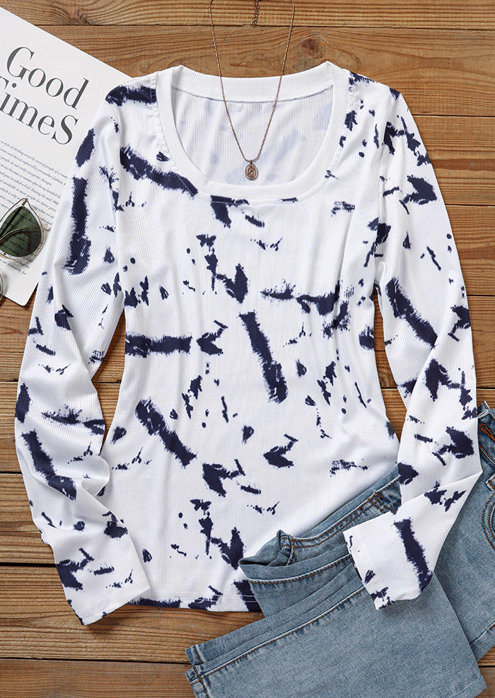 

Blouses Tie Dye Long Sleeve O-Neck Blouse in White. Size