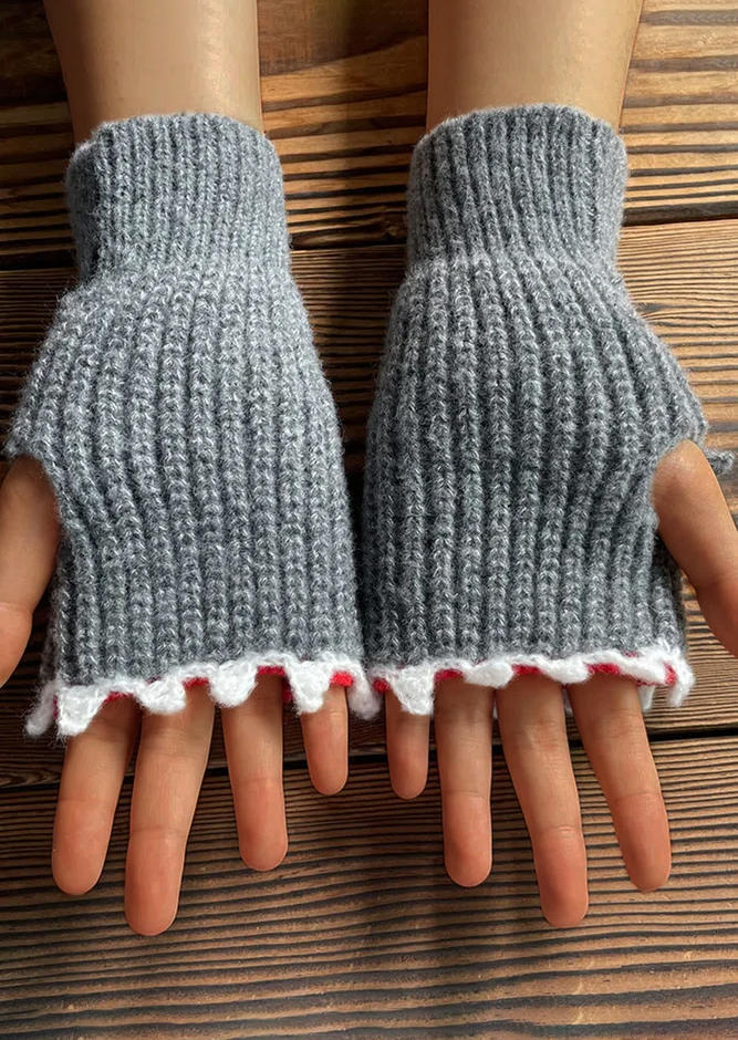 

Gloves Shark Knitted Button Fingerless Gloves in Gray. Size