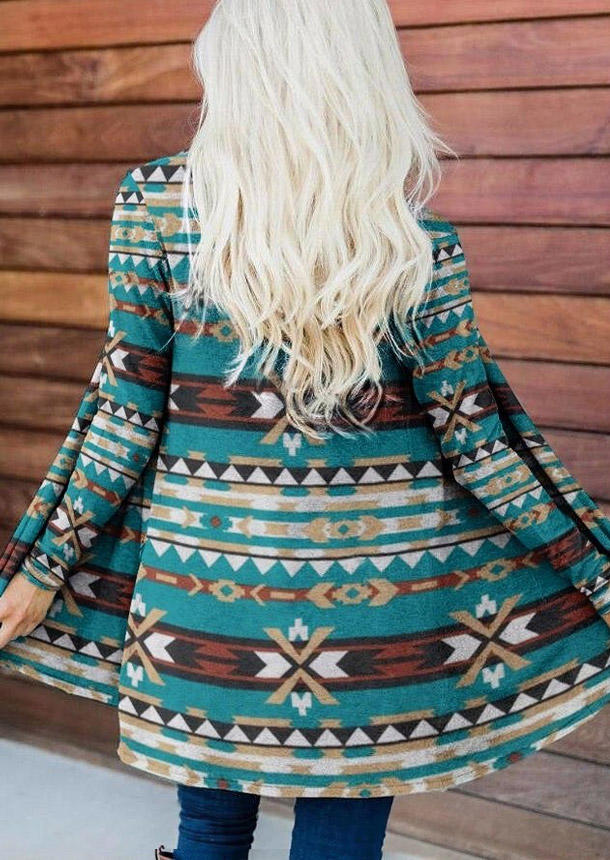

Cardigans Aztec Geometric Long Sleeve Open Front Cardigan in Multicolor. Size