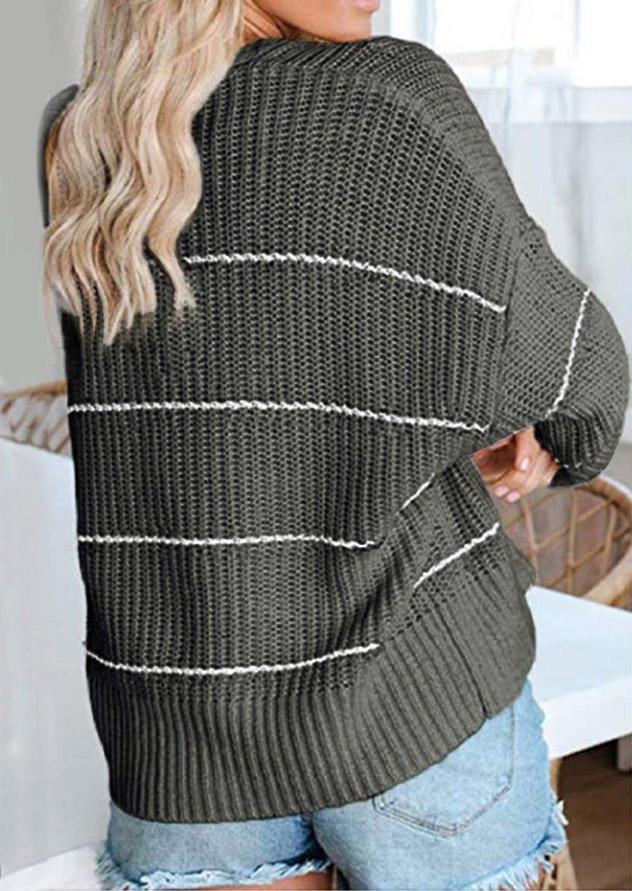 

Cardigans Striped Knitted Long Sleeve Sweater Cardigan in Gray. Size