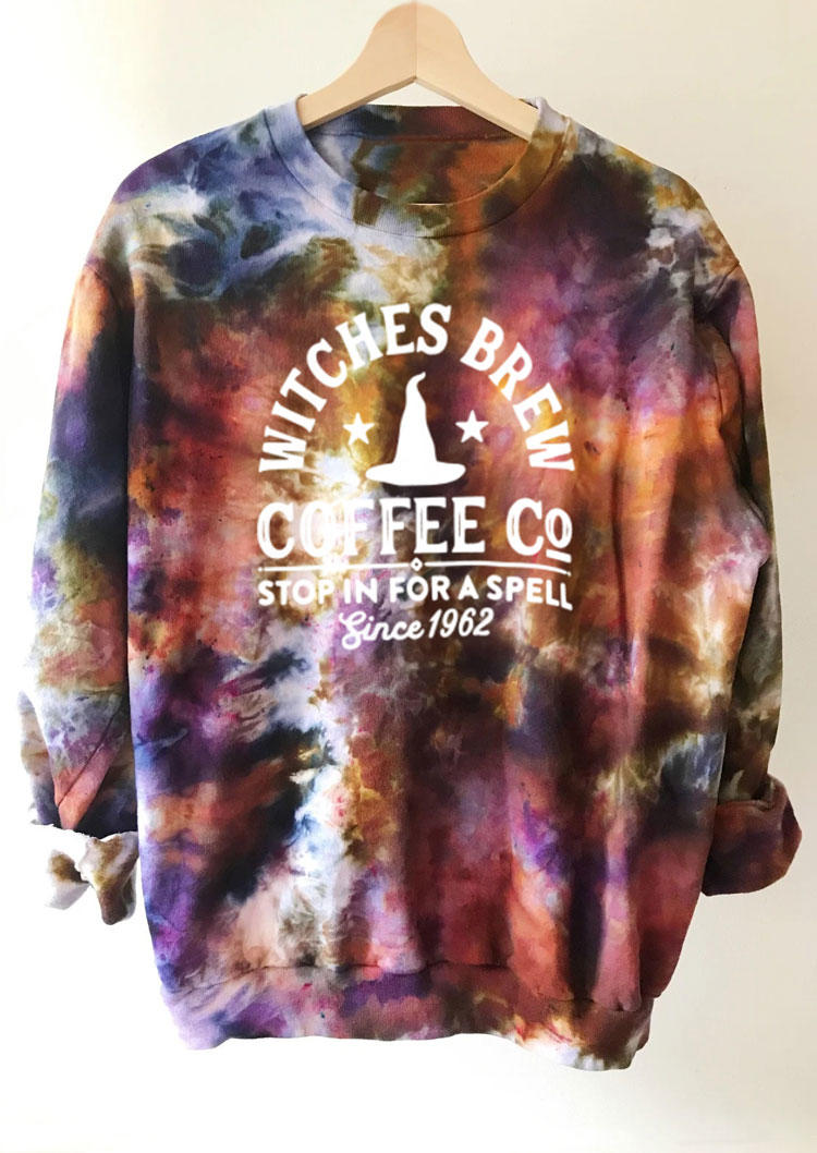 Sweatshirts Halloween Tie Dye Witches Brew Coffee Sweatshirt in Multicolor. Size: L,M,S,XL