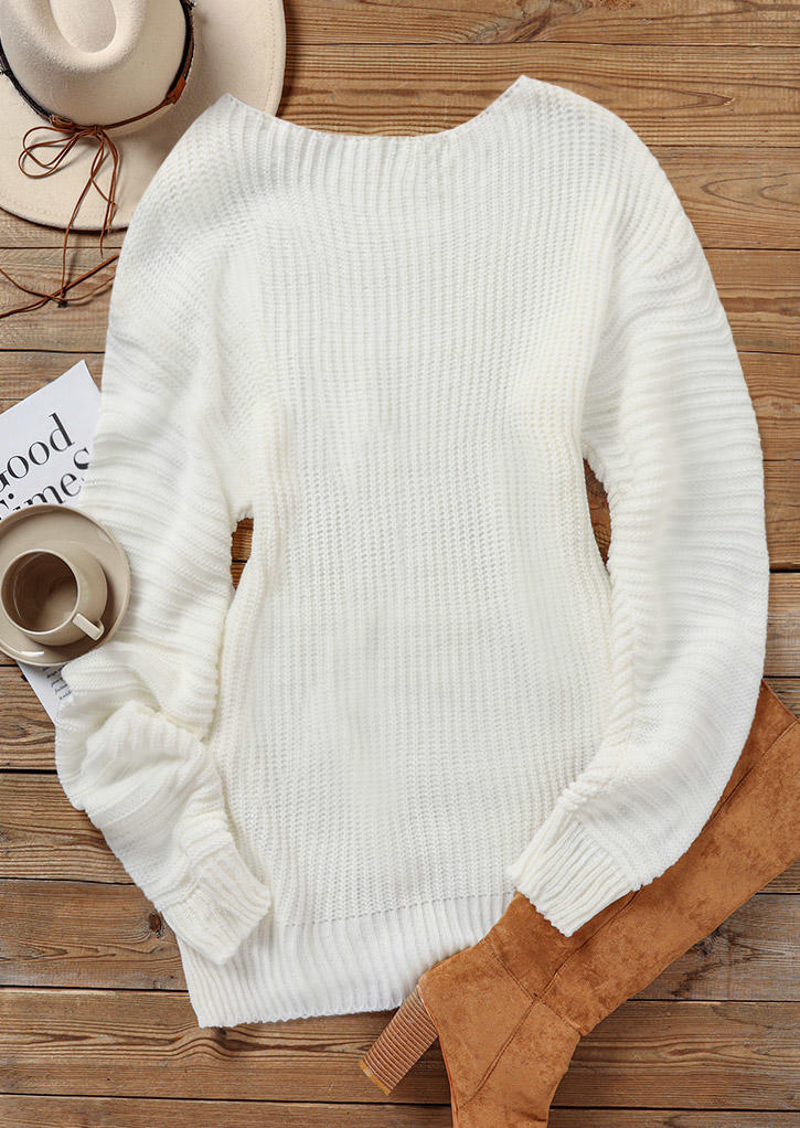 

Sweater Dresses Long Sleeve O-Neck Sweater Dress in White. Size: L,M,S