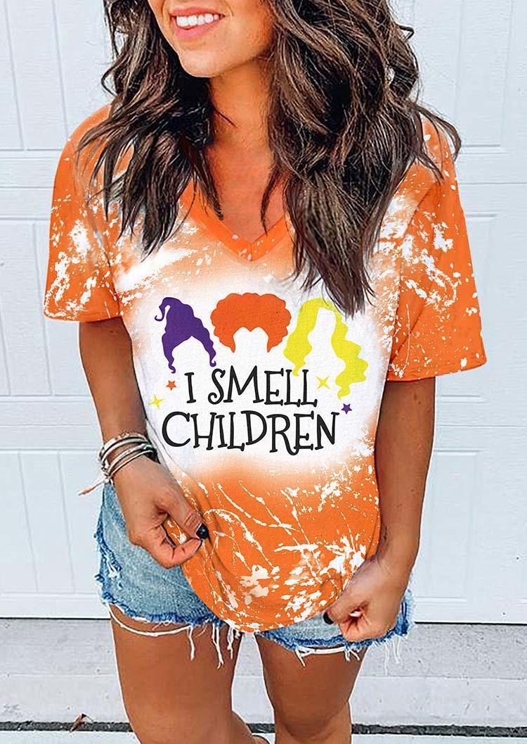 T-shirts Tees Halloween I Smell Children Bleached T-Shirt Tee in Orange. Size: 3XL,L,M,S,XL