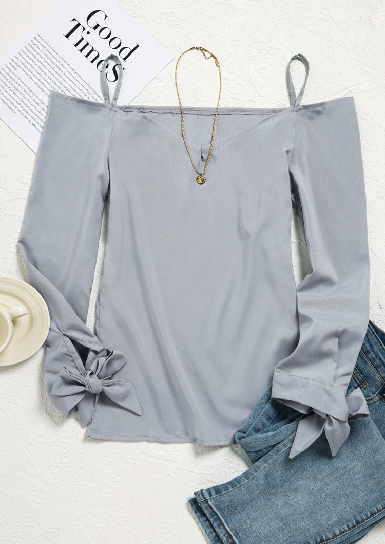 

Blouses Spaghetti Strap Cold Shoulder Tie Blouse in Gray. Size: ,XL