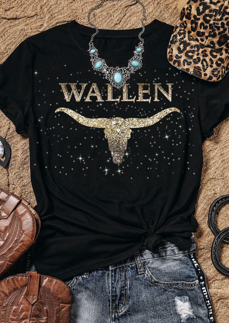 Wallen Steer Skull O-Neck T-Shirt Tee - Black