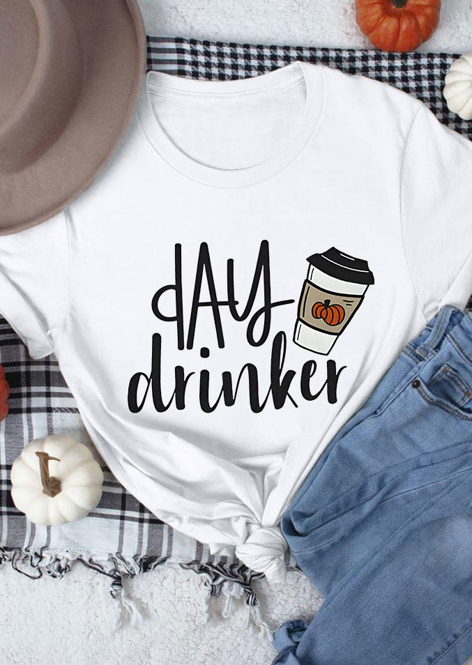 

T-shirts Tees Day Drinker Fall Pumpkin T-Shirt Tee in White. Size: L,,XL