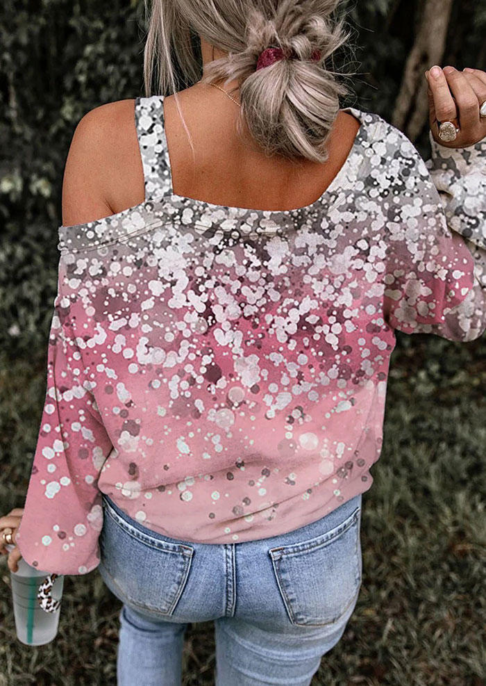Blouses Gradient Glitter Floral Dot One Sided Cold Shoulder Blouse in Multicolor. Size: S