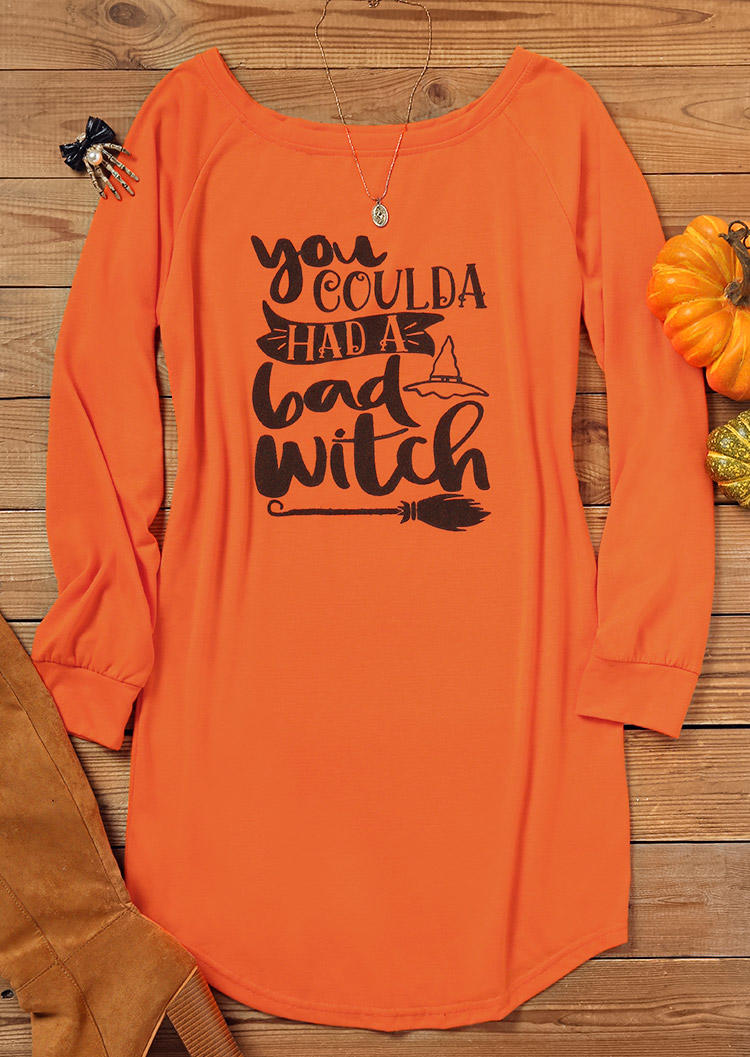

Mini Dresses Halloween You Coulda Had A Bad Witch Long Sleeve Mini Dress in Orange. Size