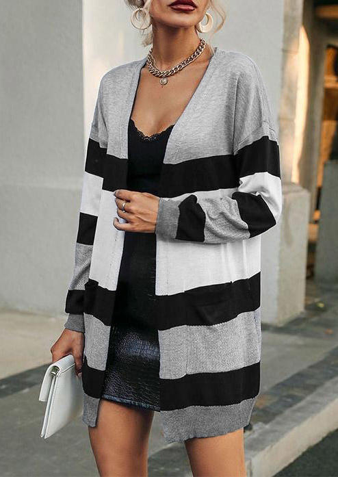 

Cardigans Striped Pocket Long Sleeve Sweater Cardigan in Multicolor. Size