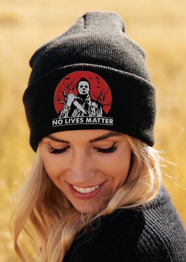 Hats Halloween No Lives Matter Knitted Beanie Hat in Black. Size: One Size