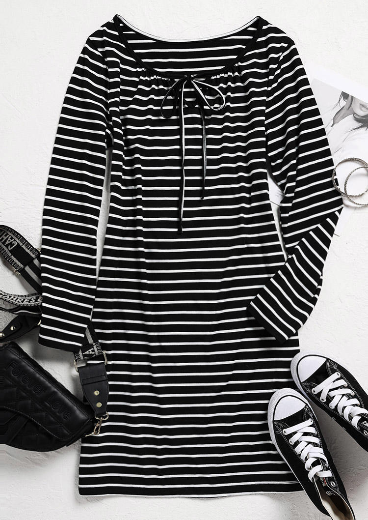 

Mini Dresses Striped Tie Long Sleeve Mini Dress in Multicolor. Size