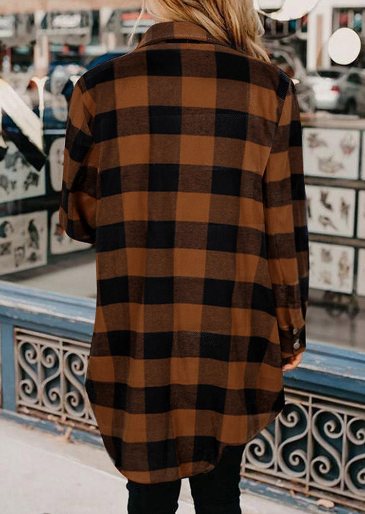 Coats Plaid Button Pocket Turn-down Collar Shirt Coat in Multicolor. Size: S