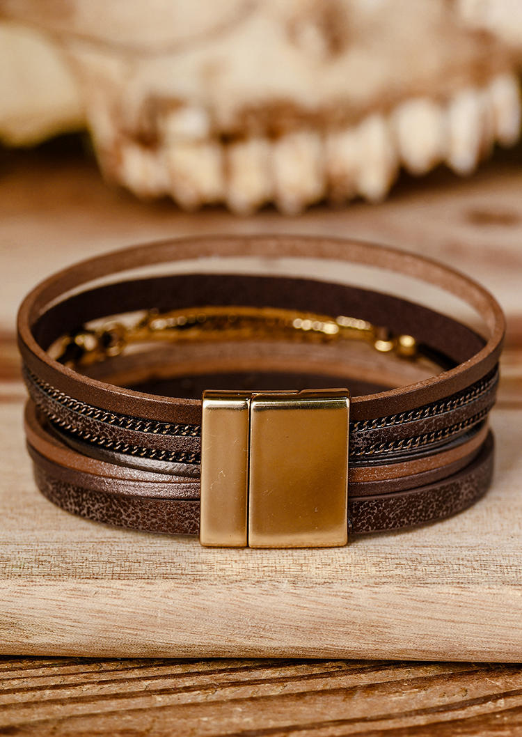 

Bracelet Beading Leaf Multi-Layered Magnet Buckle Bracelet in Brown. Size