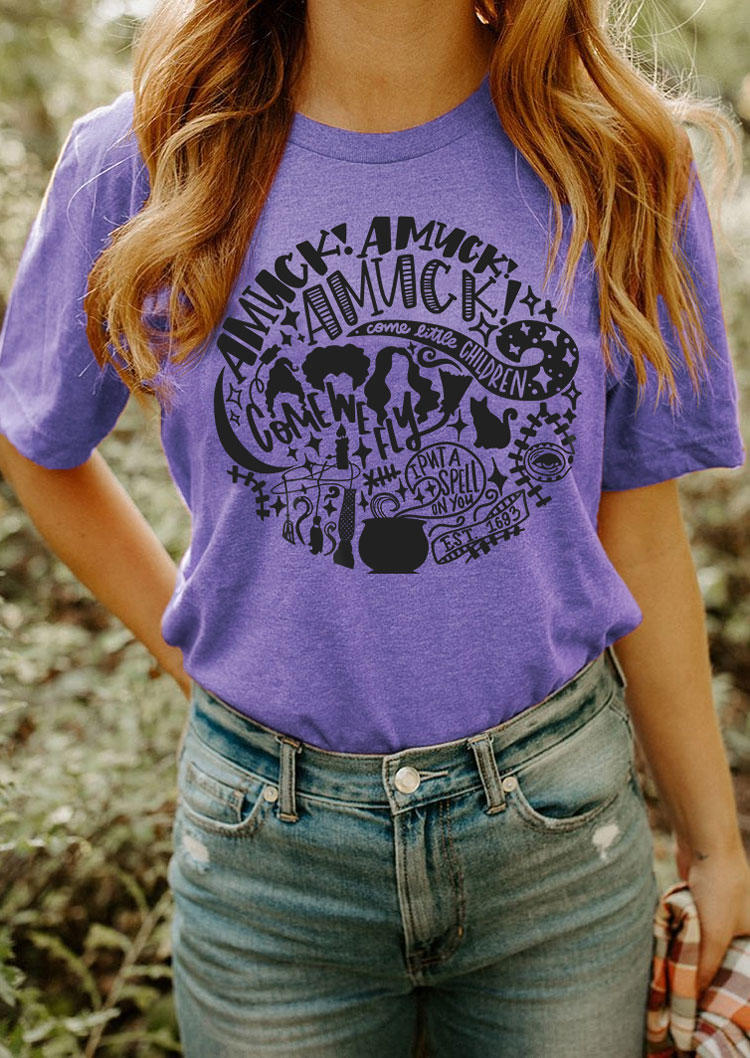Halloween Witch Amuck Amuck Amuck T-Shirt Tee - Purple