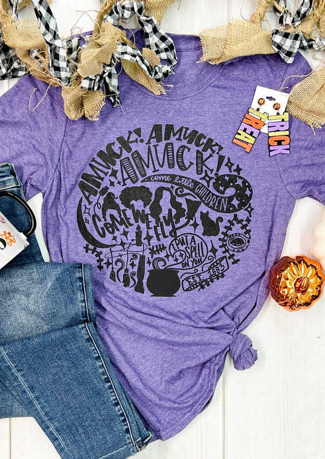 

T-shirts Tees Halloween Witch Amuck Amuck Amuck T-Shirt Tee in Purple. Size: M,,XL