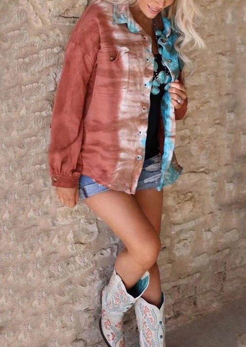 

Coats Tie Dye Button Pocket Turn-Down Collar Coat in Multicolor. Size: L,M,,XL