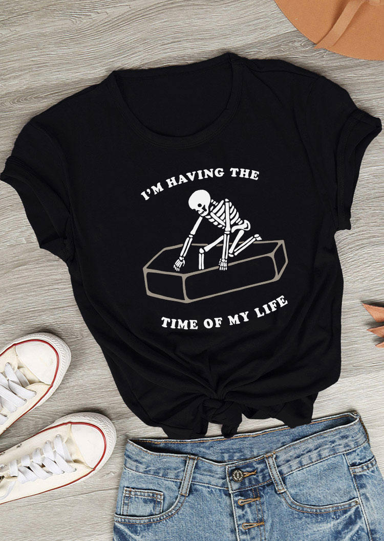 

T-shirts Tees Halloween I' Having The Time Of My Life Skeleton T-Shirt Tee in Black. Size