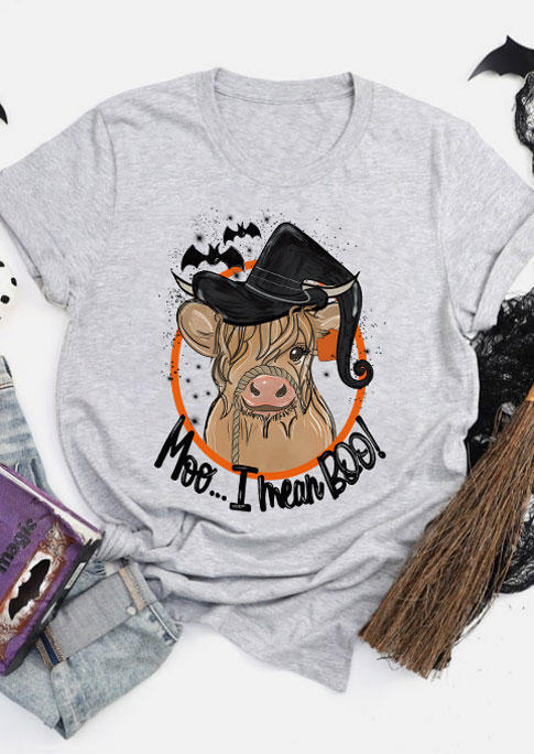 

T-shirts Tees Halloween Moo I Mean Boo Cattle Bat T-Shirt Tee in Gray. Size