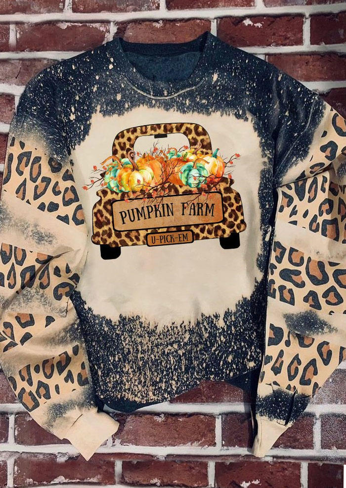 Thanksgiving Pumpkin Farm Leopard Truck Bleached Sweatshirt