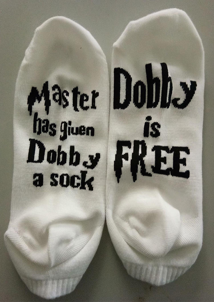 Crew Socks Master Has Given Dobby A Sock Dobby Is Free Crew Socks in Black,White. Size: One Size