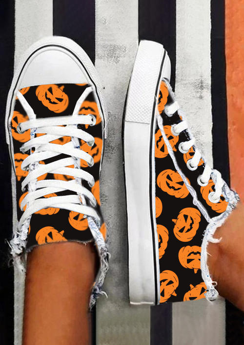 

Sneakers Halloween Pumpkin Face Round Toe Flat Sneakers in Black. Size: ,39,41