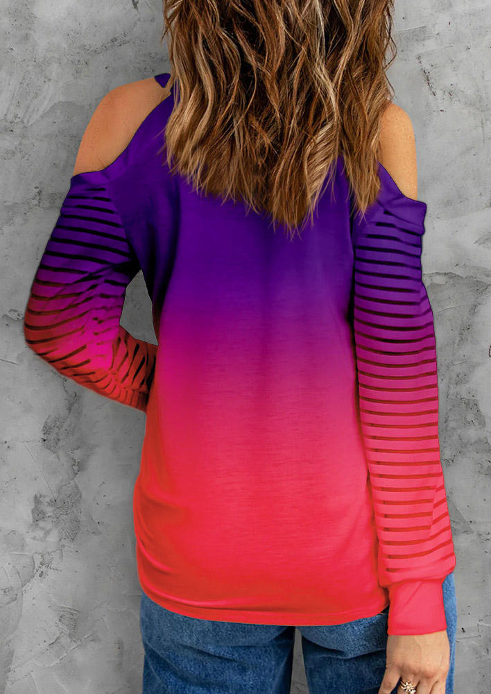 

Blouses Gradient Striped Cold Shoulder Blouse in Multicolor. Size: L,,XL