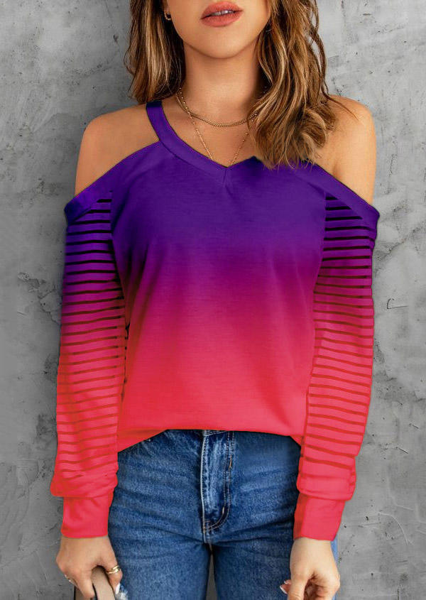 Gradient Striped Cold Shoulder Blouse