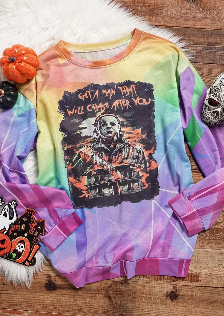 Sweatshirts Halloween Get A Man That Will Chase After You Tie Dye Sweatshirt in Multicolor. Size: L,M,S,XL