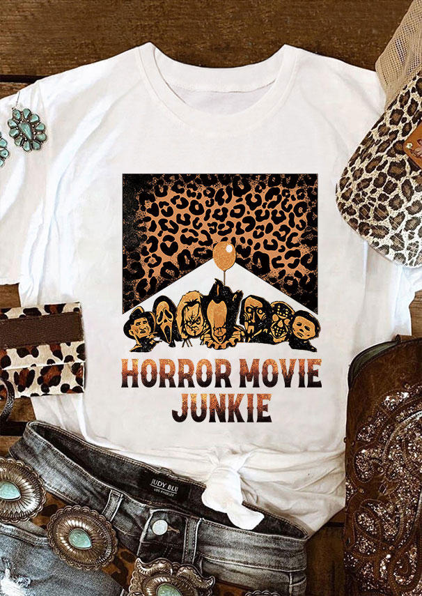 T-shirts Tees Halloween Horror Movie Leopard O-Neck T-Shirt Tee in White. Size: L,S,XL