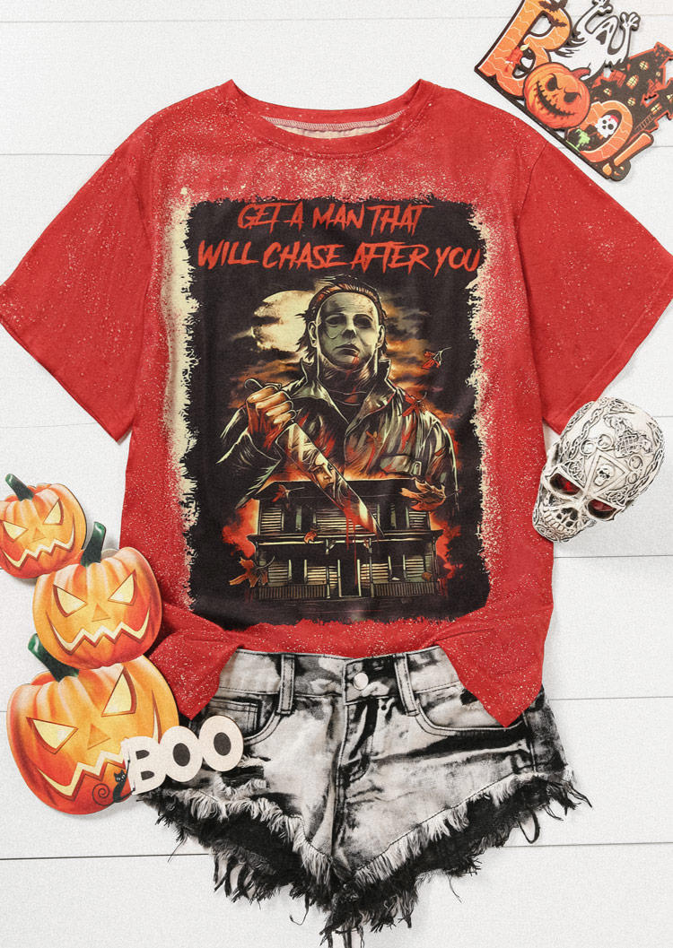 T-shirts Tees Halloween Get A Man That Will Chase After You T-Shirt Tee in Red. Size: L,S,XL