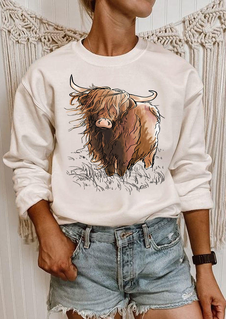 Highland Cattle O-Neck Sweatshirt - Beige