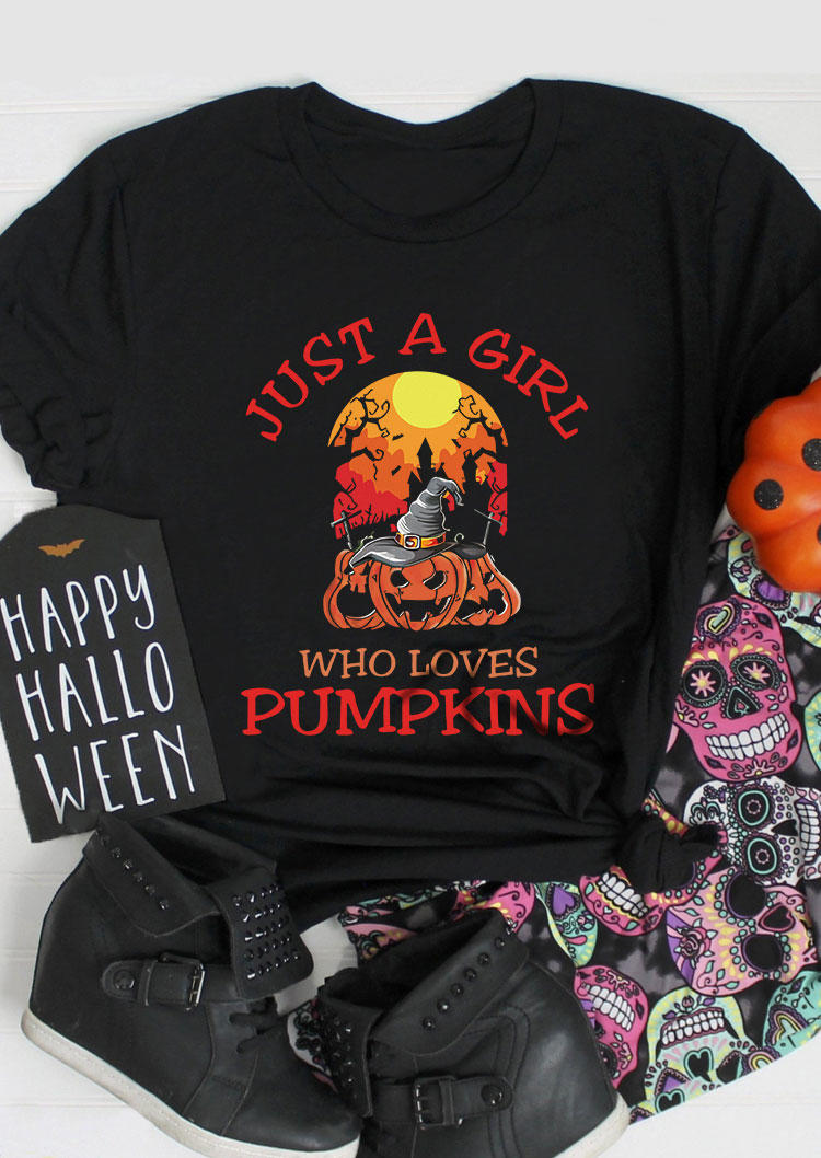 T-shirts Tees Halloween Just A Girl Who Loves Pumpkins T-Shirt Tee in Black. Size: L,M,S,XL