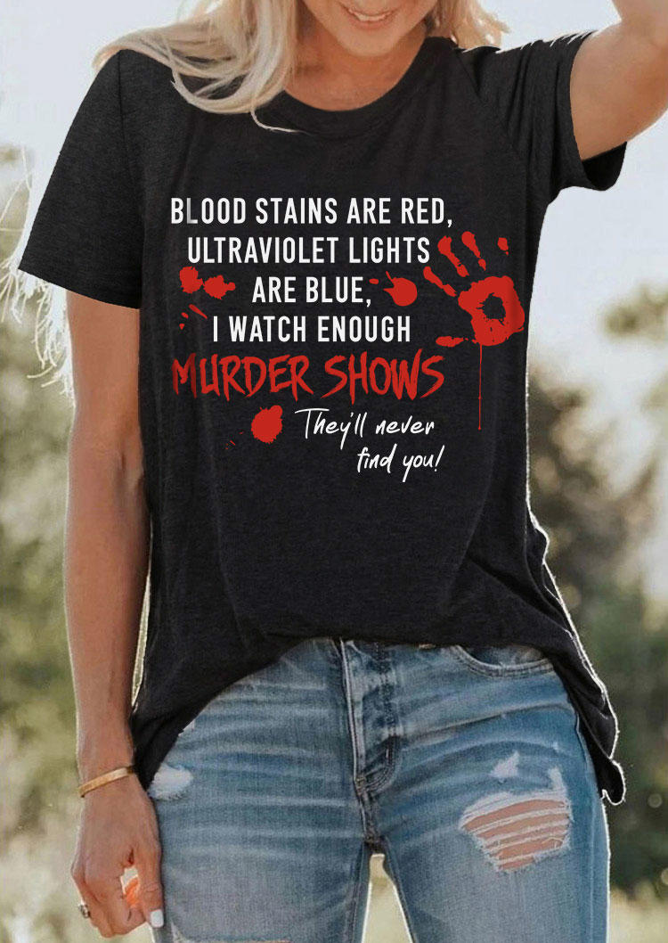 Halloween Blood Stains Are Red Ultraviolet Lights are Blue T-Shirt Tee - Black